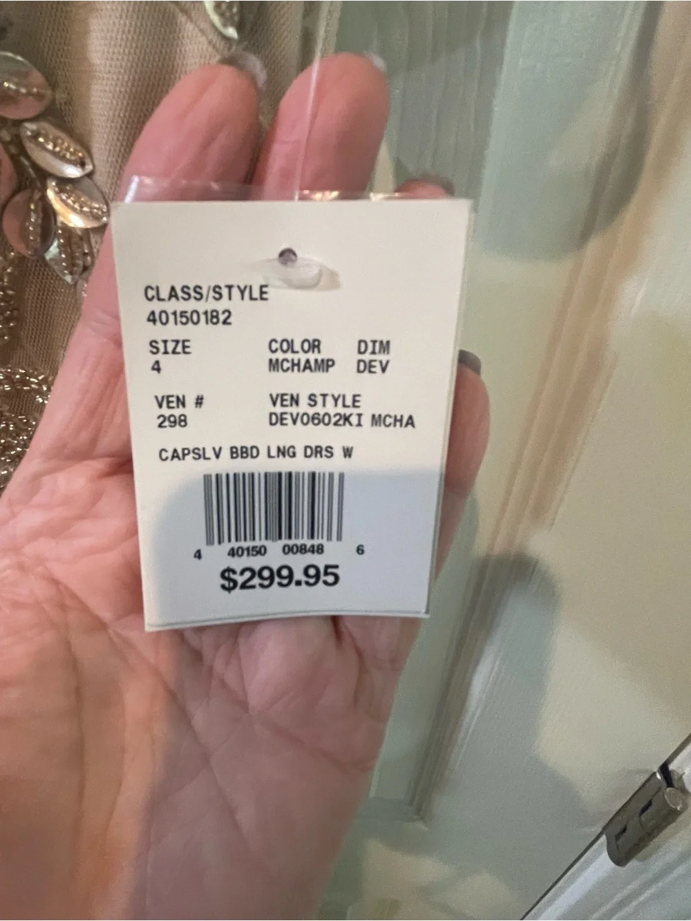 David's Bridal Champagne Beaded V-Neck Maxi Dress Formal Gown NWT - Picture 4 of 16